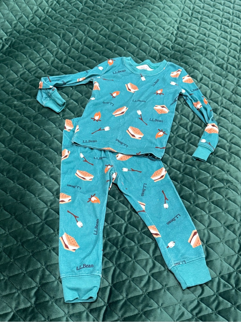 L.L. Bean Teal S'mores Print Kids Pajama Set